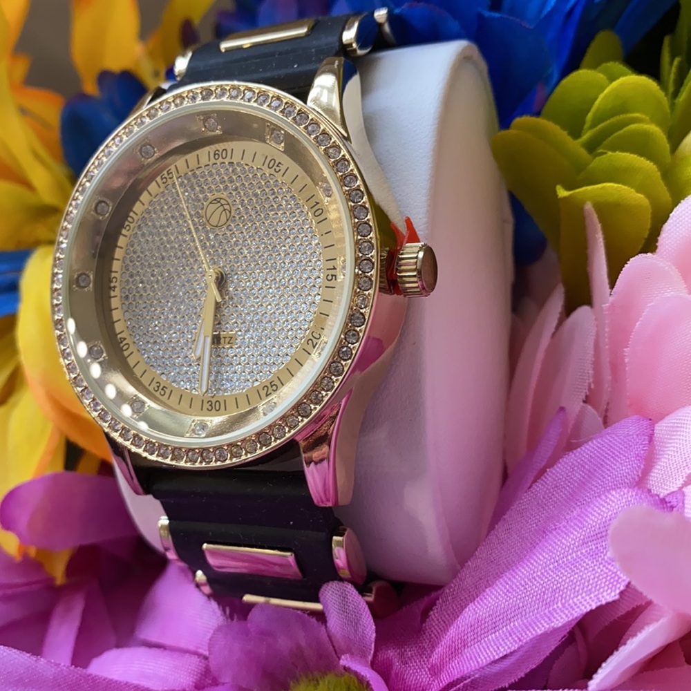 NEW* MEN BLACK GOLD ICY BLING SILICON WATCH - Picture 3 of 6